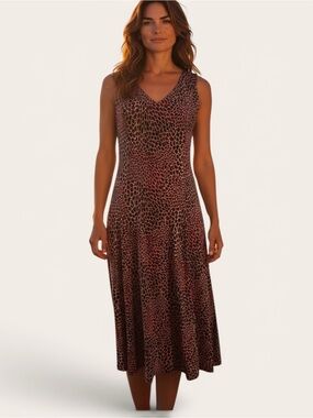 Julian Taylor Red Black and Cream Patterned V-Neck Dress Size 8
